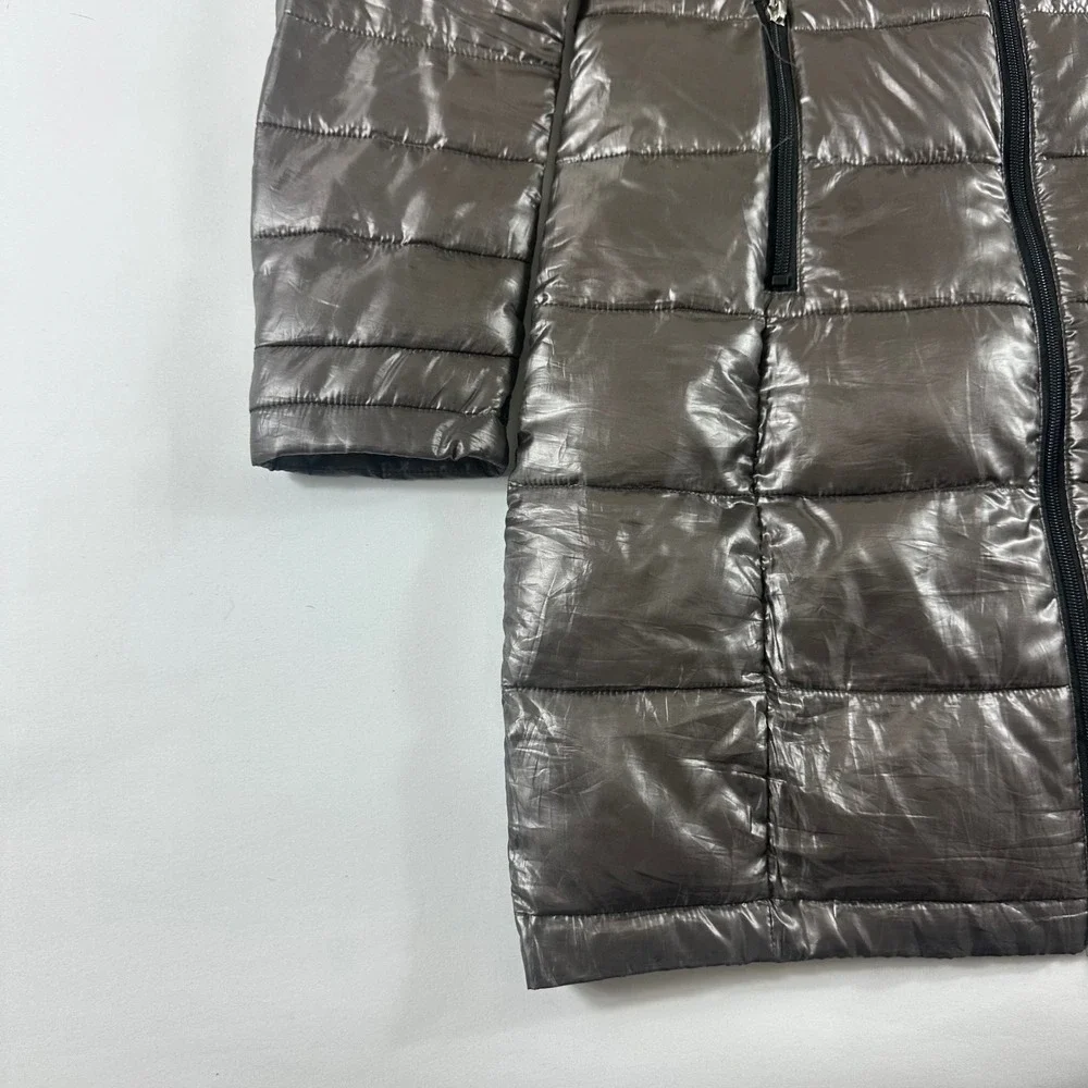 Marc New York Andrew Marc Womens XS Puffer Jacket Metallic Grey Hooded Long Coat